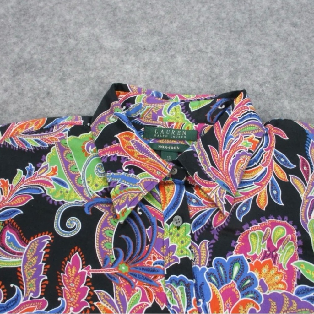 Lauren Ralph Lauren Black Floral Paisley Button-Up Blouse - Picture 2 of 7